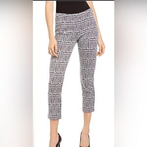 Michael Kors printed stretch pants black white cropped ankle XS abstract plaid